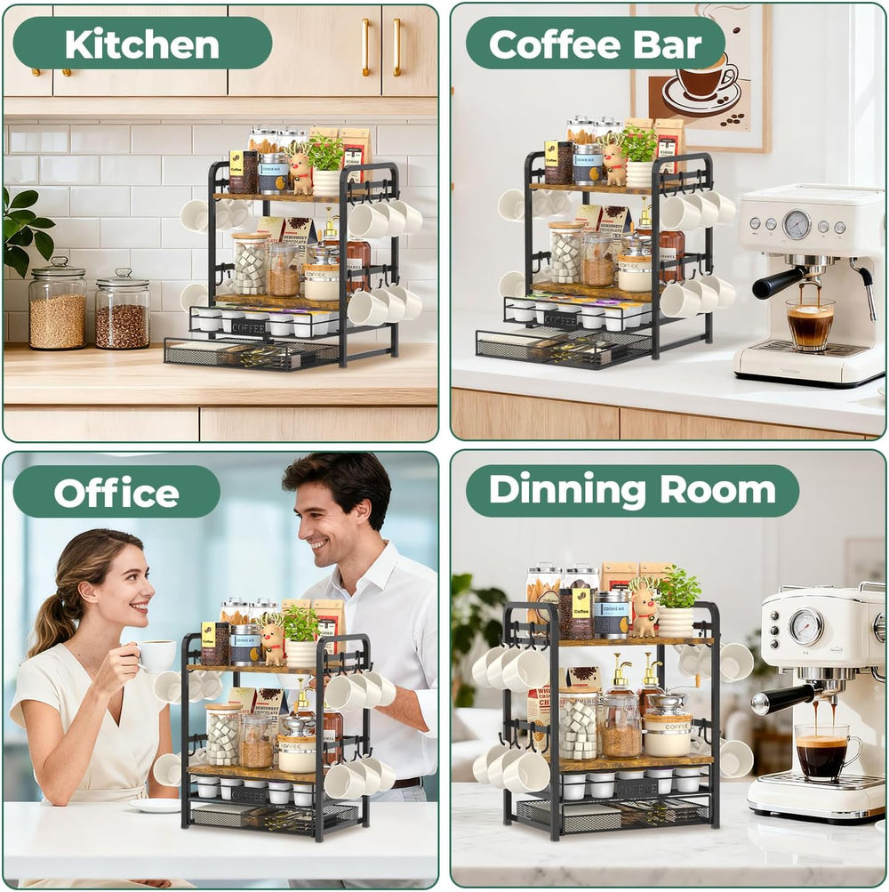 Coffee Bar Organizer Station Shelf Mug Holder for Countertop