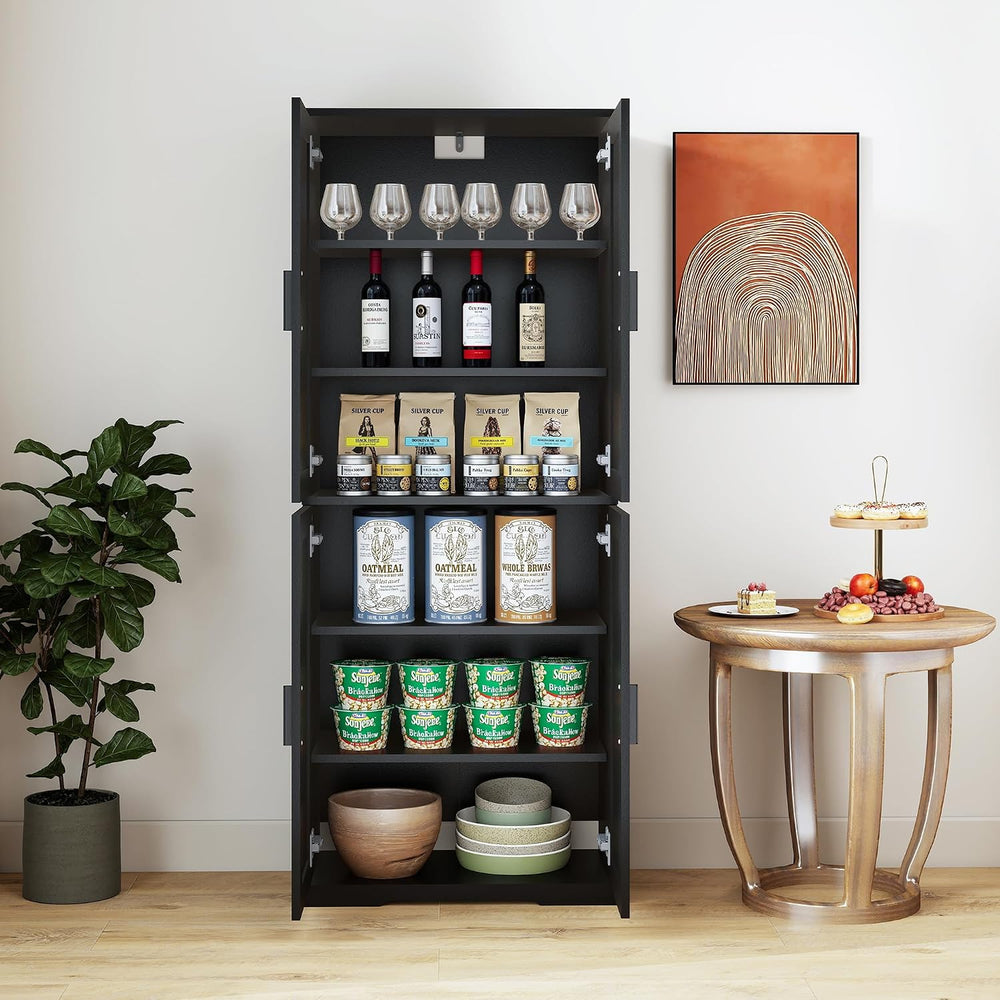 Farmhouse Storage Cabinet with 4 Door, Kitchen Pantry Storage with 4 Adjustab...