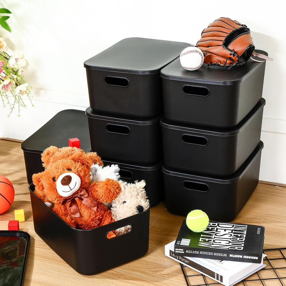 Hoolerry 8 Pieces Storage Bins, 13.8 x 9.8 x 5.9 Inch, Black