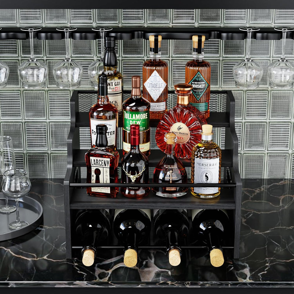 KLM 4-Tier Liquor Bottle Display Shelf,Black Modern Bottle Organizer