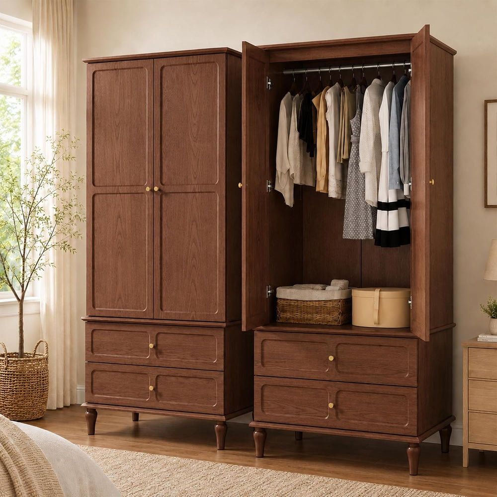 71" Wardrobe Closet Mid-Century Modern Style,Brown