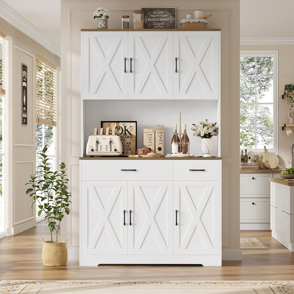 HOSTACK 71"H Kitchen Pantry Storage Cabinet, Farmhouse Hutch Cabinet, White