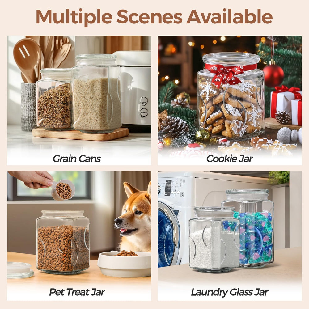 ComSaf Half Gallon Square Glass Pantry Jars with Lids 2 Pack Wide Mouth