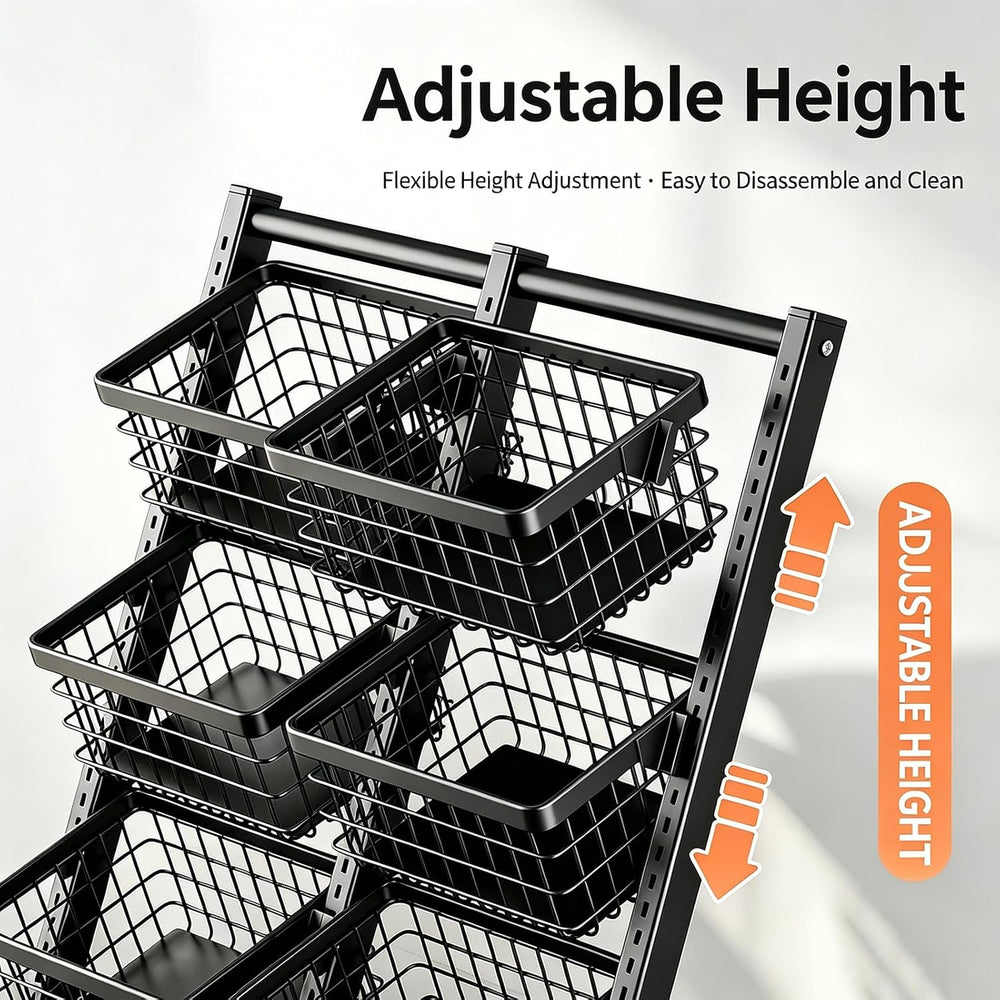 Store Snack Display Rack with Wheels, Fruit & Vegetable Storage Rack
