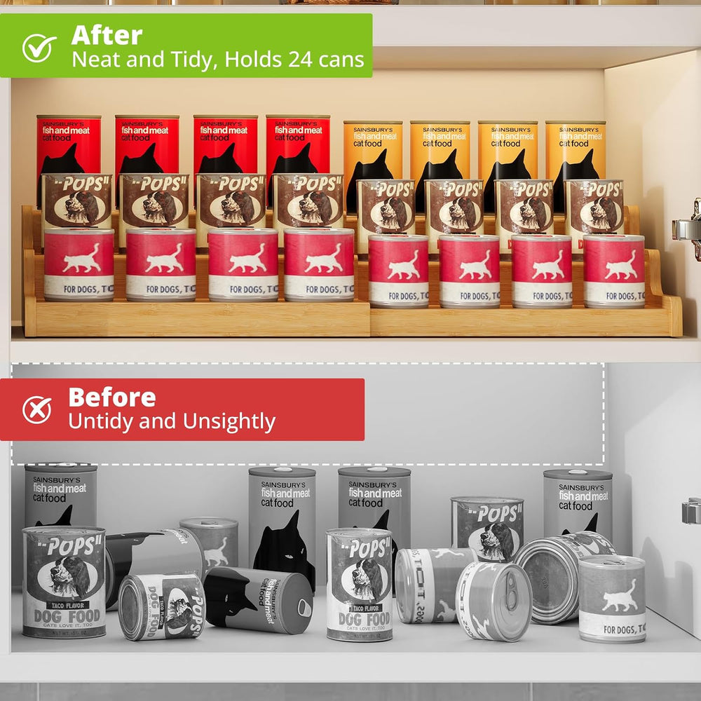 Expandable Bamboo Can Display Organizer for Pantry, 3-Tier Can Storage