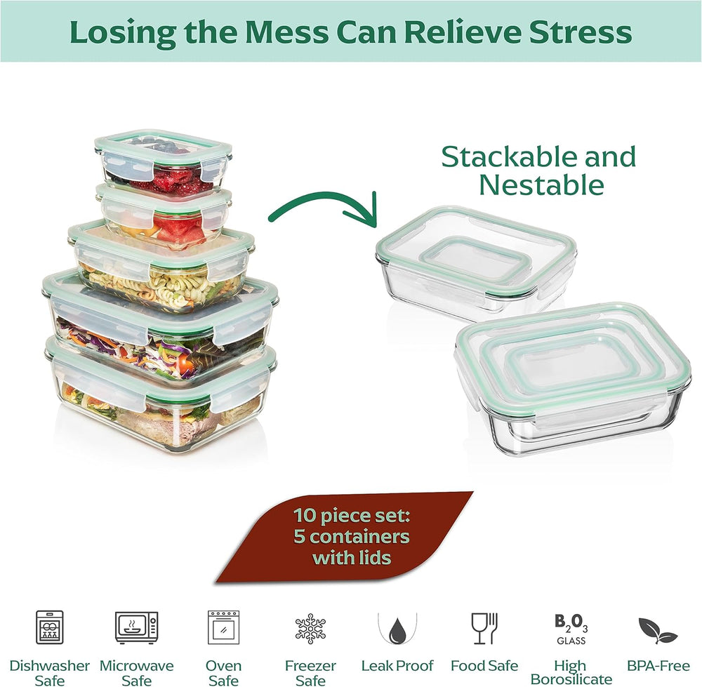 Family Pack - Glass Storage Containers - Airtight 5 Pack