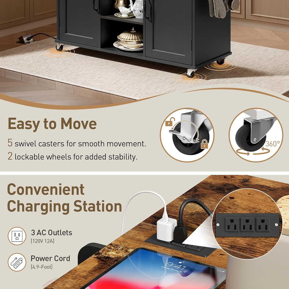 Kitchen Island with Power Outlets & Drop Leaf, Kitchen Cart with Storage,...