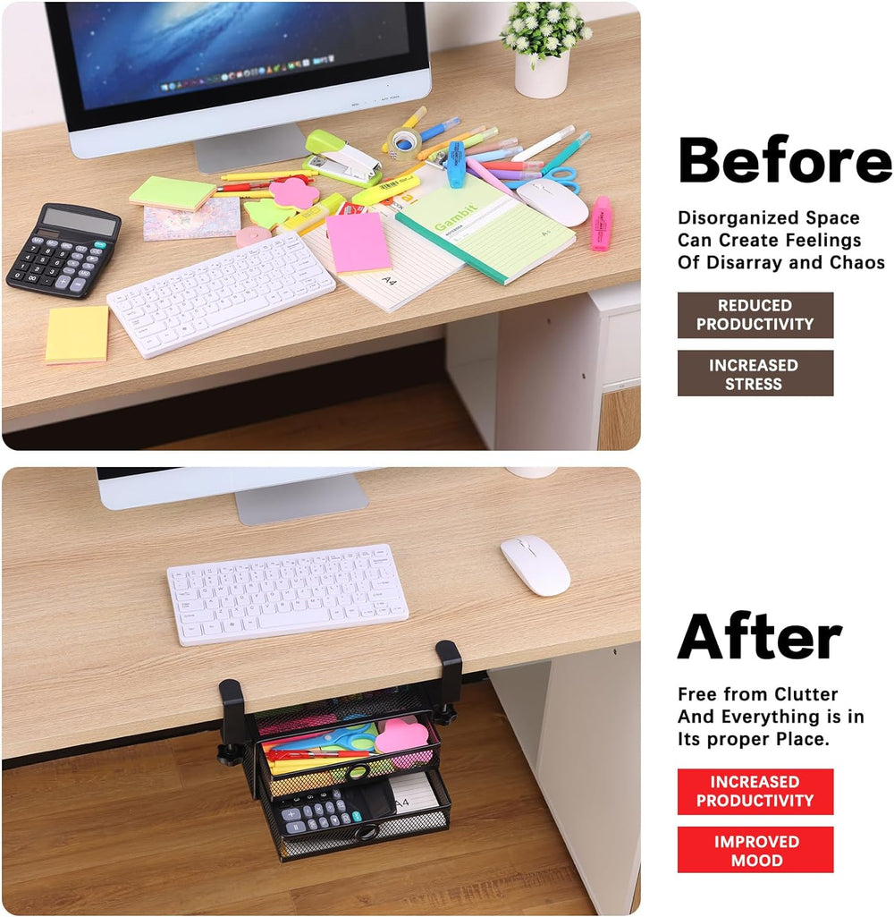 ROSYLINE Under Desk & Desktop Drawer Organizer, 2-Tier Big Capacity