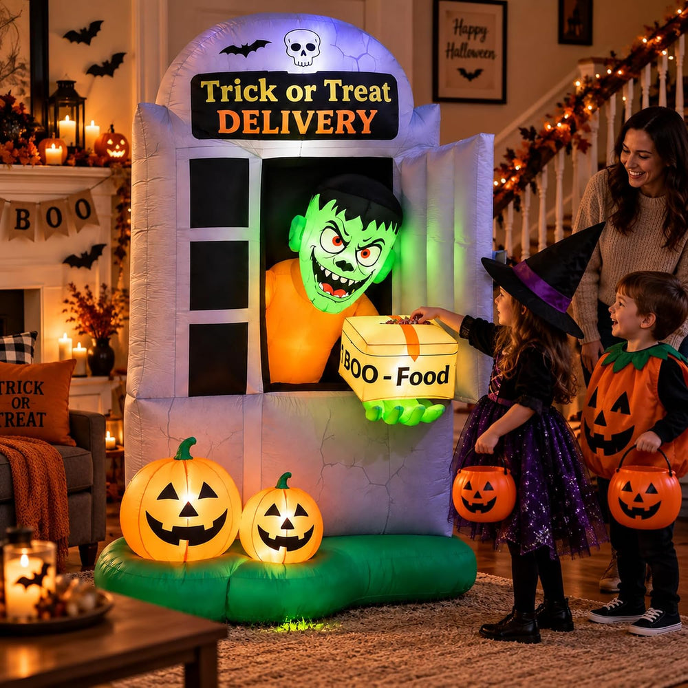 7 FT Halloween Inflatable Monster Delivery Man, Trick or Treat Outdoor Yard D...