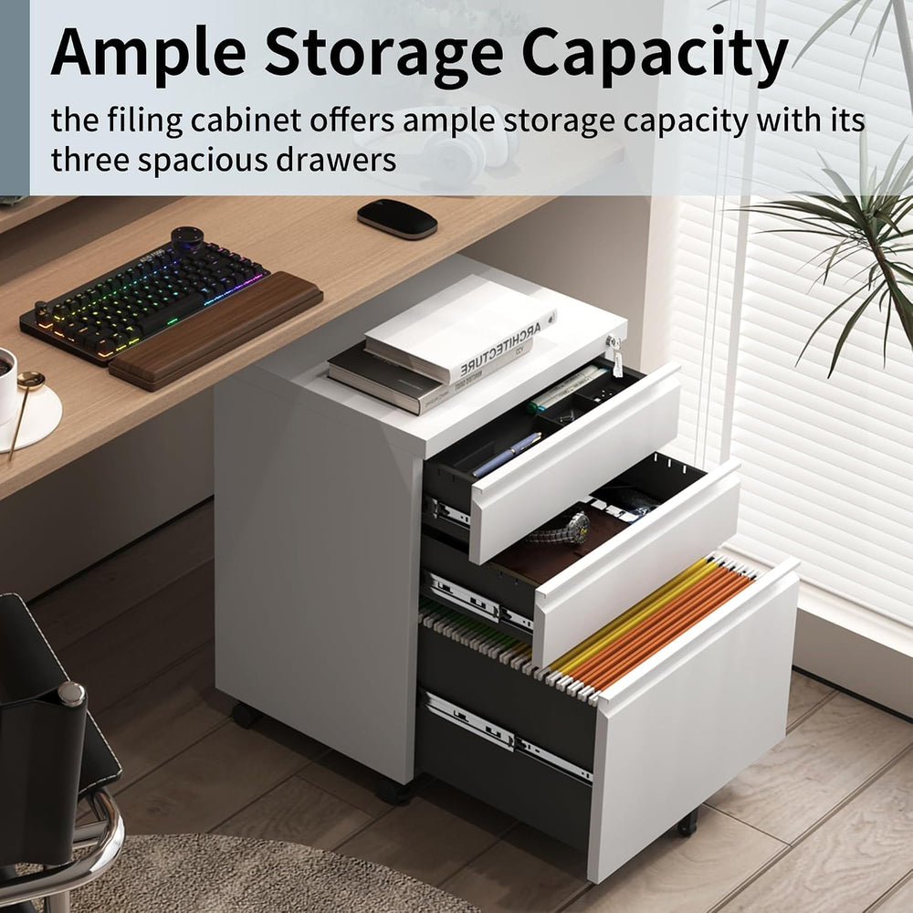 Approgreent Mobile File Cabinet for Home Office, Lockable 3 Drawer Filing Cab...