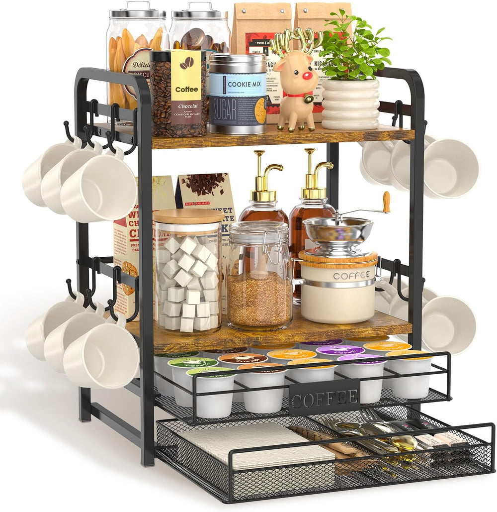 Coffee Bar Organizer Station Shelf Mug Holder for Countertop