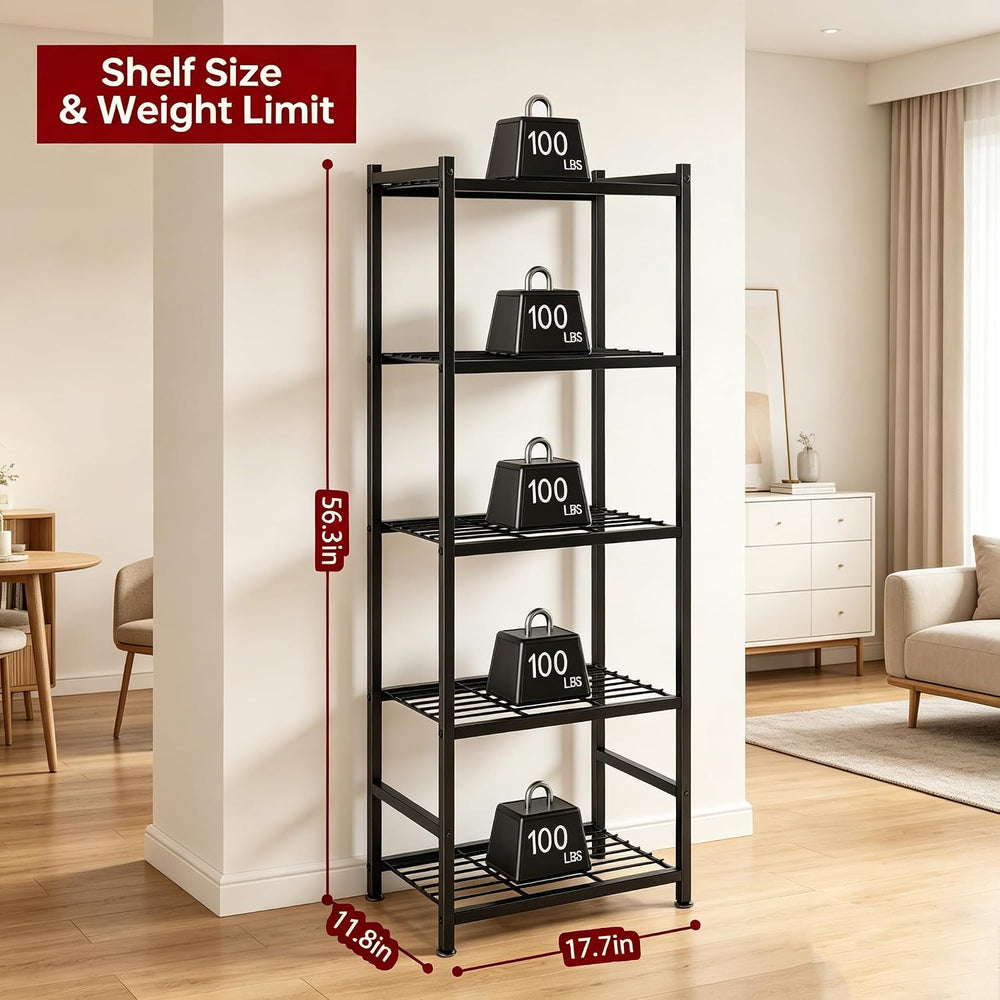 2-Pack Storage Shelves, 5-Tier Shelving Unit with Leveling Feet, Black