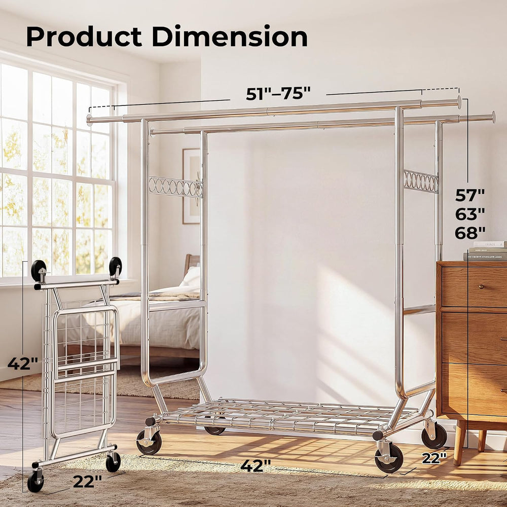 HOKEEPER Clothes Rack Heavy Duty Clothing Rack Load 650 LBS Collapsible Garme...