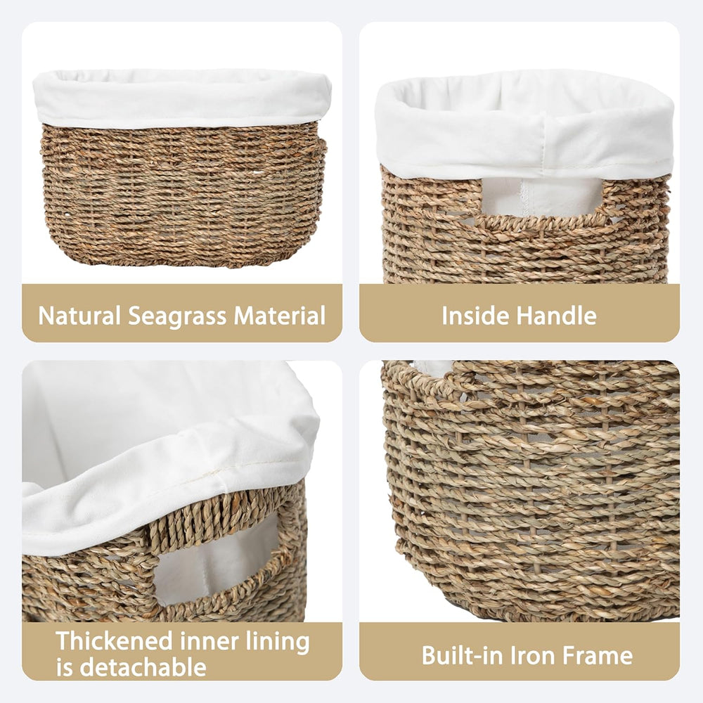 Oval Seagrass Wicker Bread Basket with Liner for Kitchen