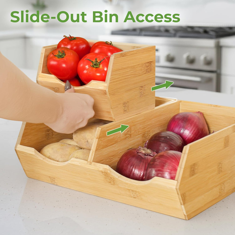 HOMESTEAD Bamboo Pantry Storage Bins โ Stackable Potato & Onion Storage B...