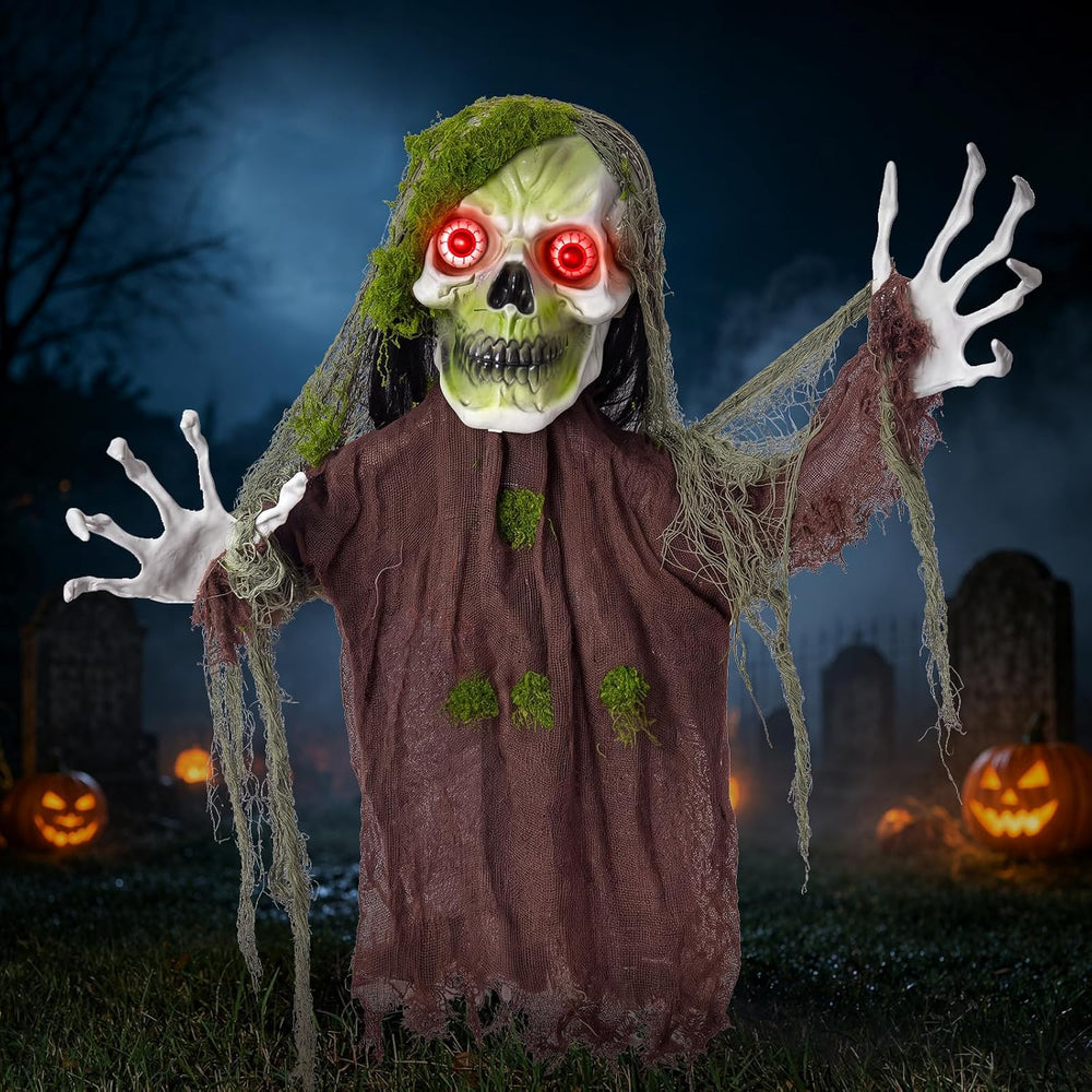 Halloween Decoration Outdoor Animatronic Zombie Groundbreaker, Halloween Skel...