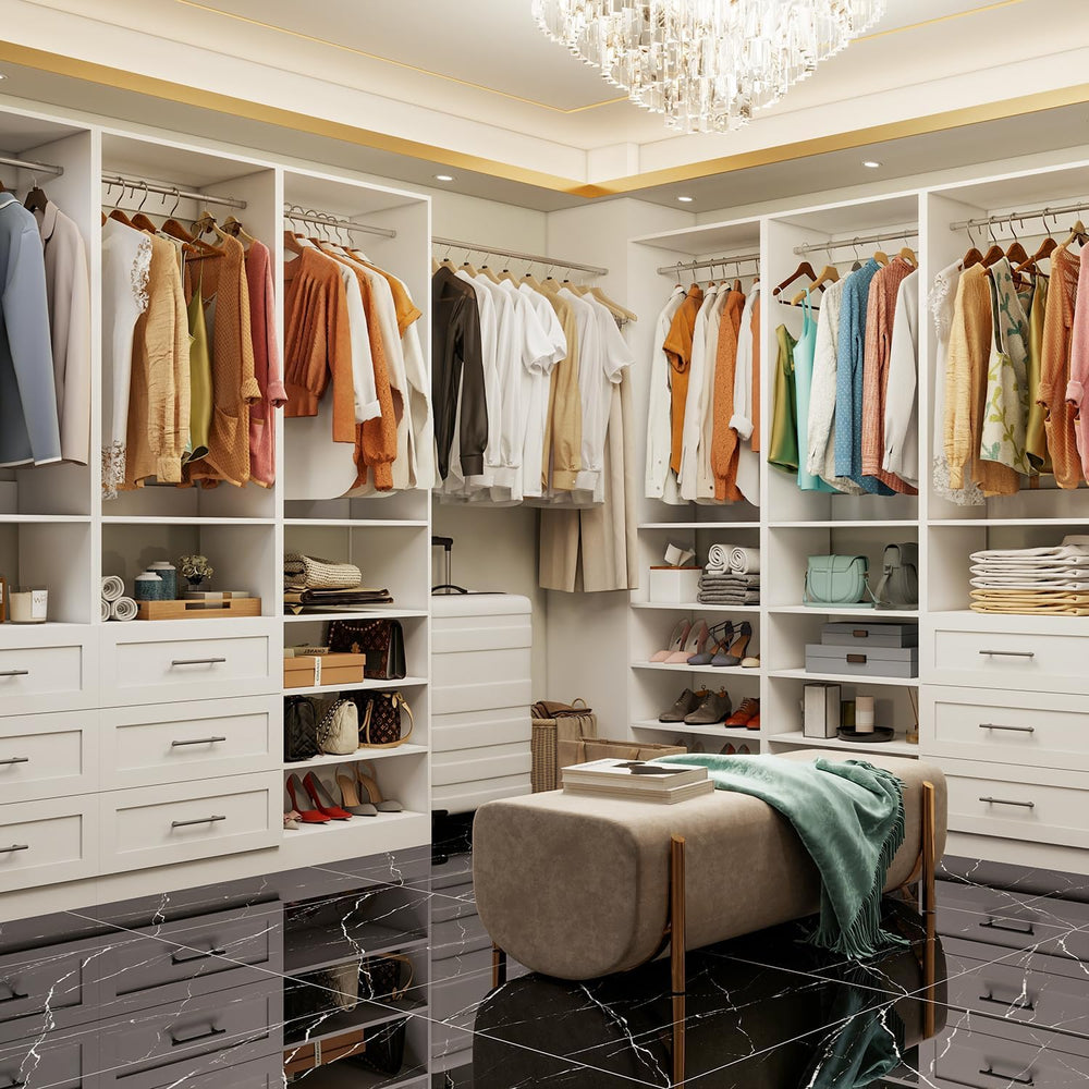 Closet System of 2 Sets with 3 Drawers, 4FT-10FT Closet Organizer System with...