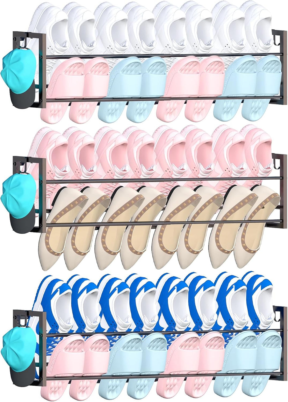 3 Pack Wall Mounted Shoe Rack for Narrow Spaces, Hanging Shoe Rack Holds 24 P...