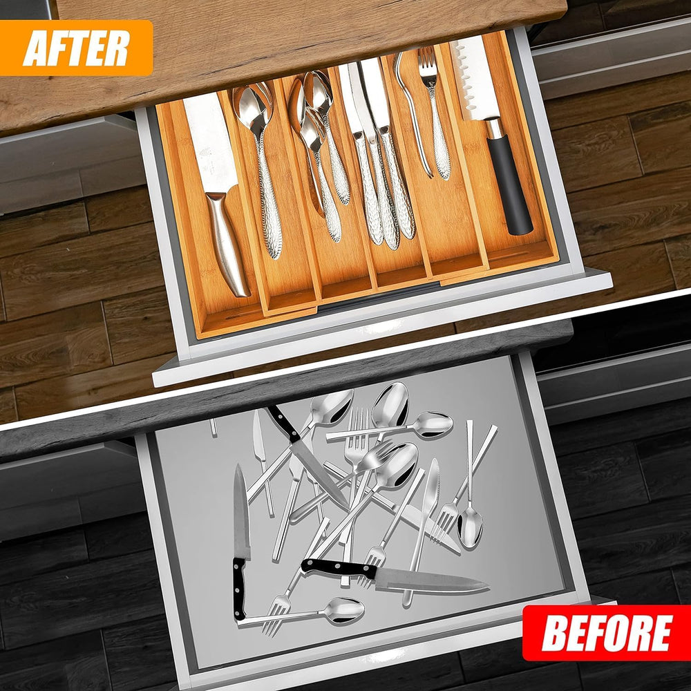 Kitchen Silverware Drawer Organizer and Storage Flatware Cutlery Utensil Hold...