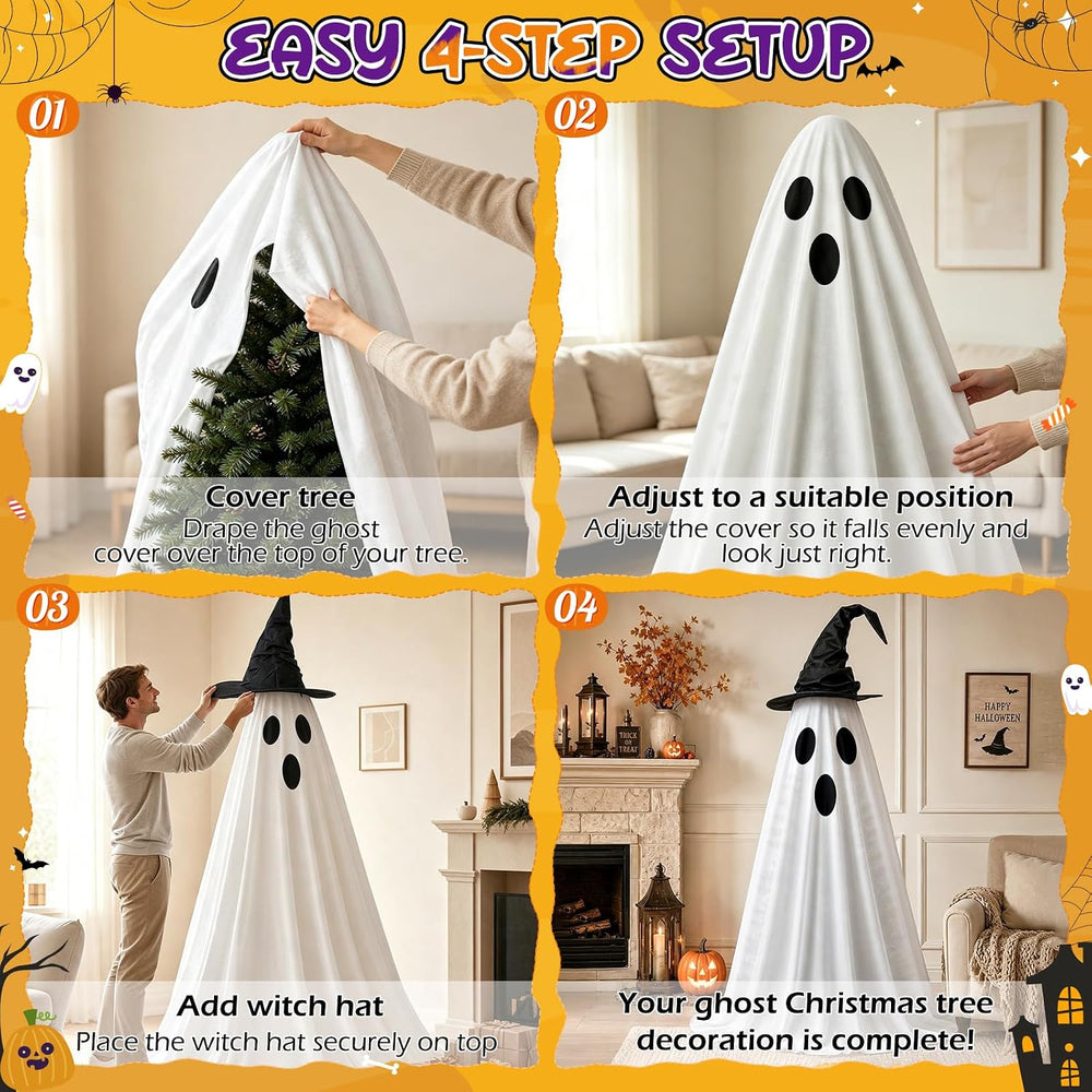 Halloween Ghost Tree Decorations Ghost Tree Cover with Witch Hat