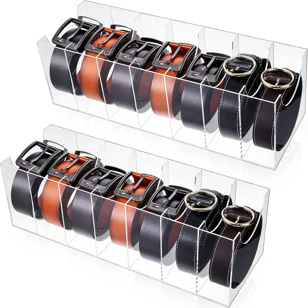 2 Pcs Belt Organizer,14 Compartments 15.6in Belt Holder Storage Box,Thick Acr...