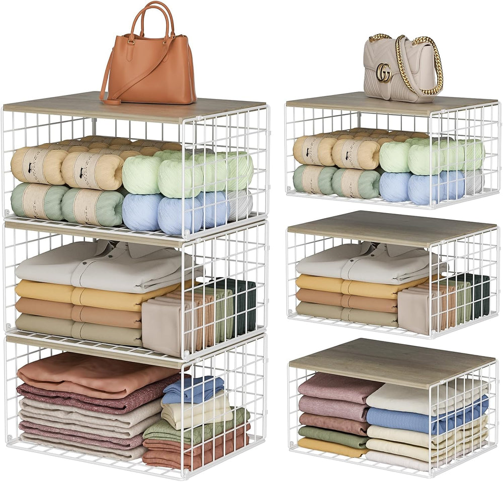 Extra-Long, Low-Profile Closet Organizers and Storage with Wood Top, 3 Pack S...
