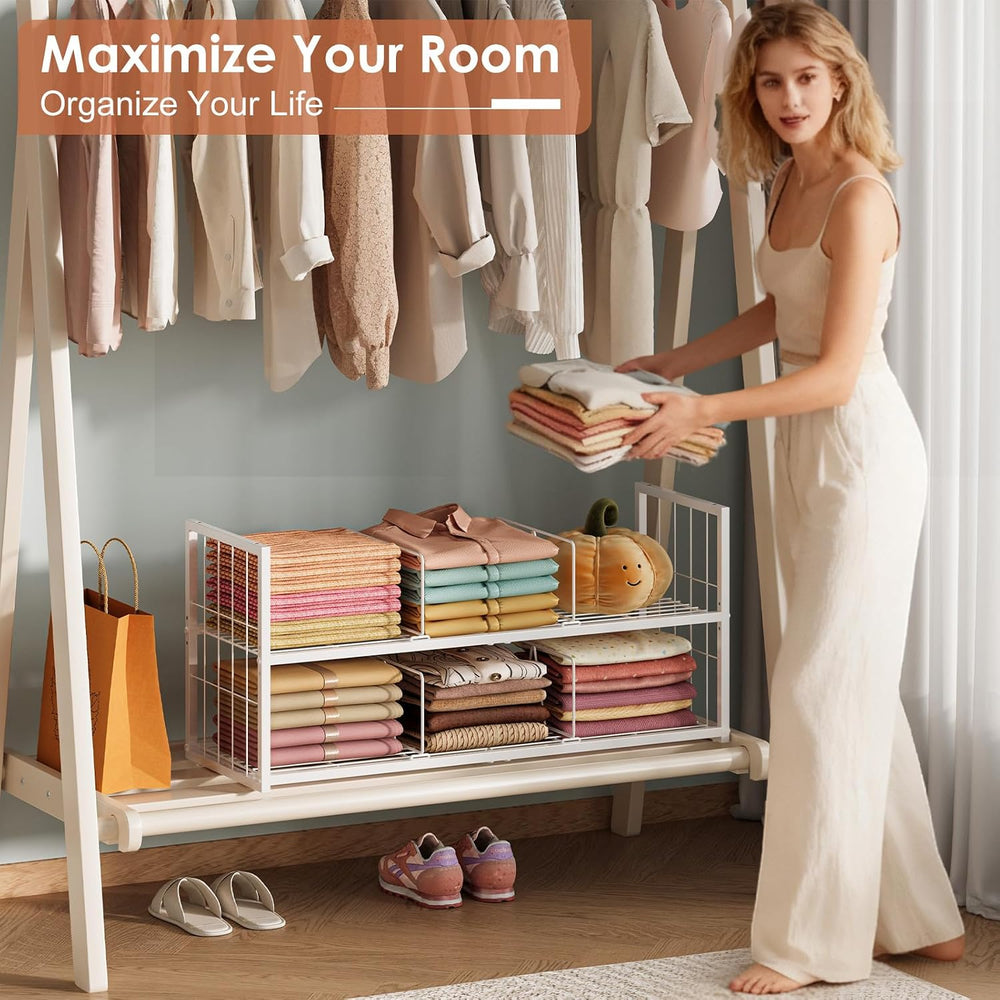 Hongtamoya Stackable Closet Storage Shelf with Adjustable Divider