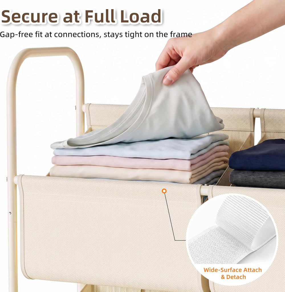 3-Tier Double Column Vertical Rolling Laundry Hamper,6 Removable Bags