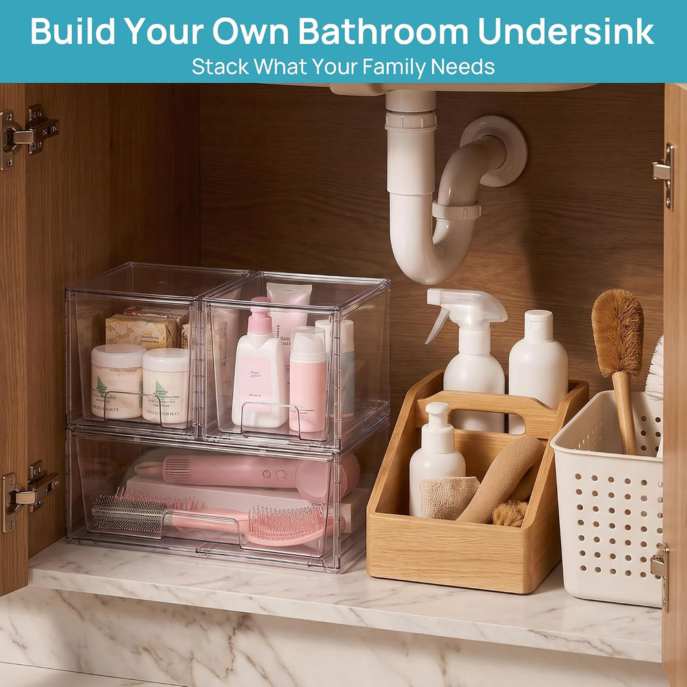 Vtopmart Clear Stackable Storage Drawers, 4 Pack Wide Organizer Set