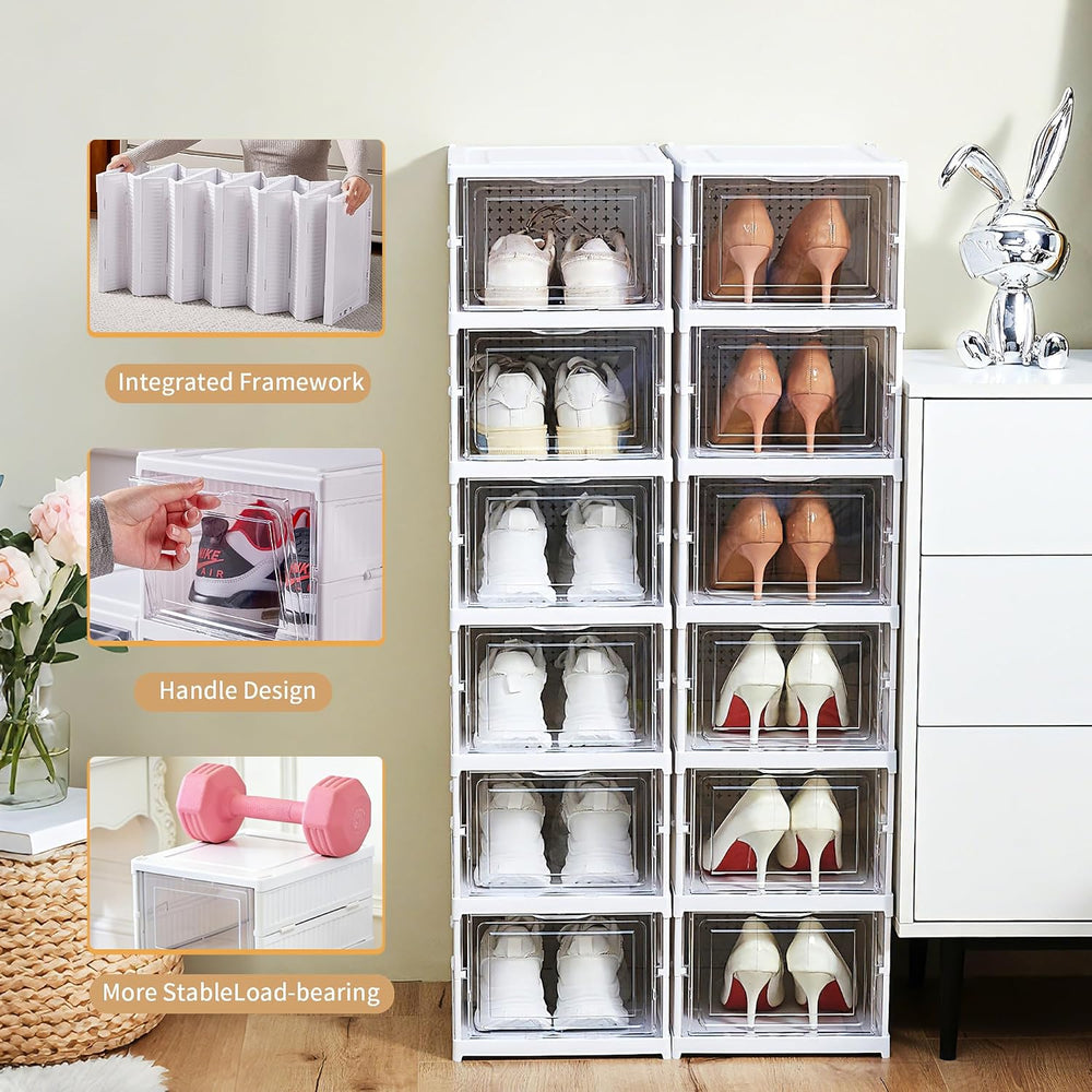 ZLLZUU Shoe Storage Box, No-Assembly 6 Tiers Foldable Shoe Organizer with Cle...