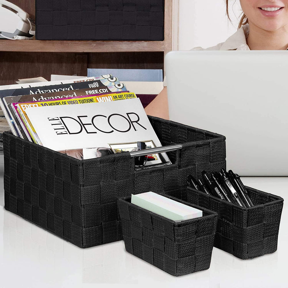 Sorbus Baskets for Organizing, 7-Piece Hand-Woven Storage Set (Black)