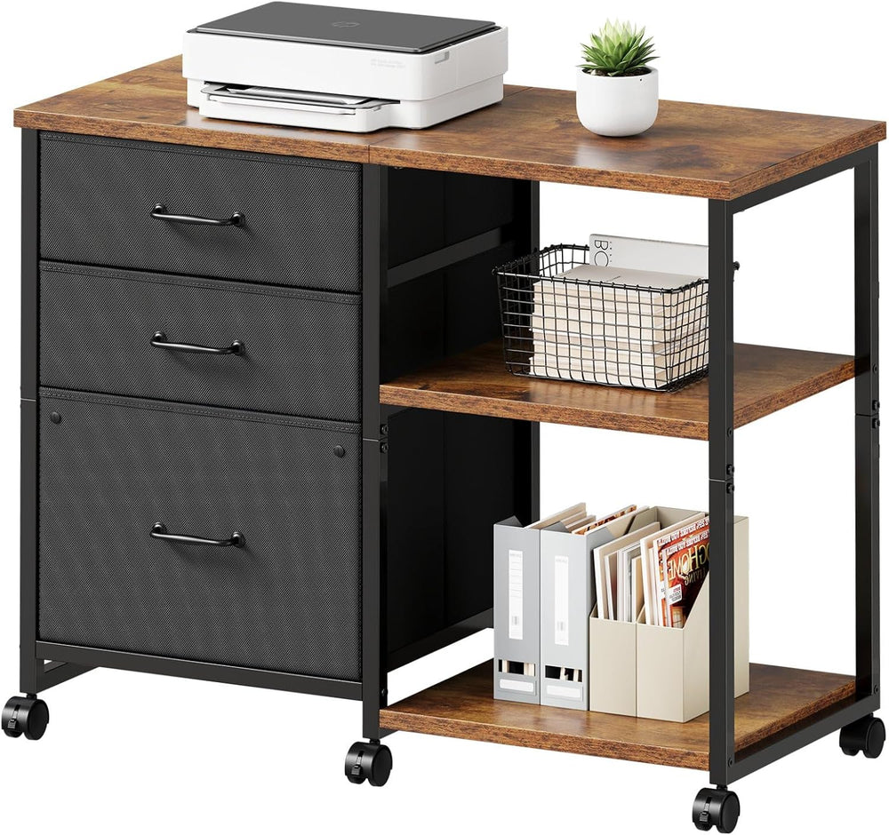 Maihail 3 Drawer File Cabinet with Wheels Rolling Printer Stand with Open Sto...