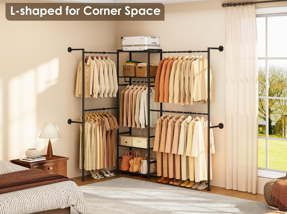 Wall Mounted Closet System, Expandable Clothing Rack with Shelves