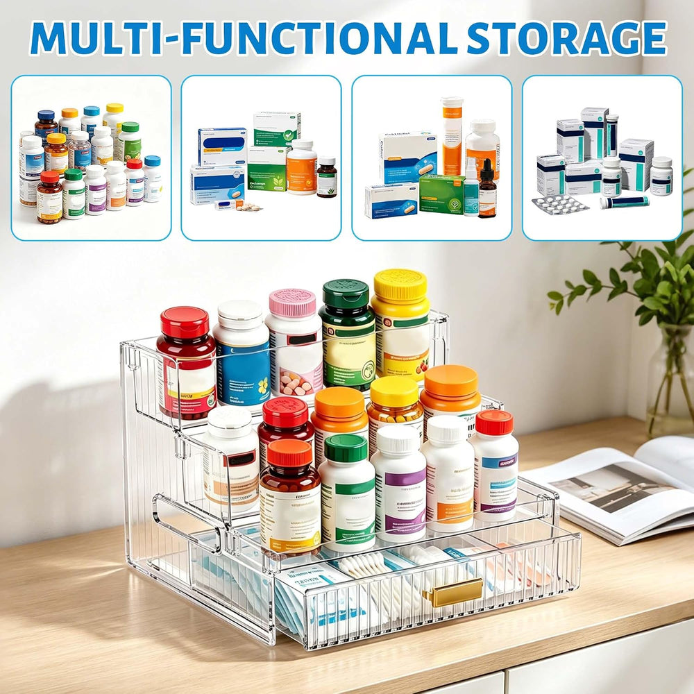 3-Tier Vitamin Storage Organizer with Drawers Organizer For Medicine Bottle