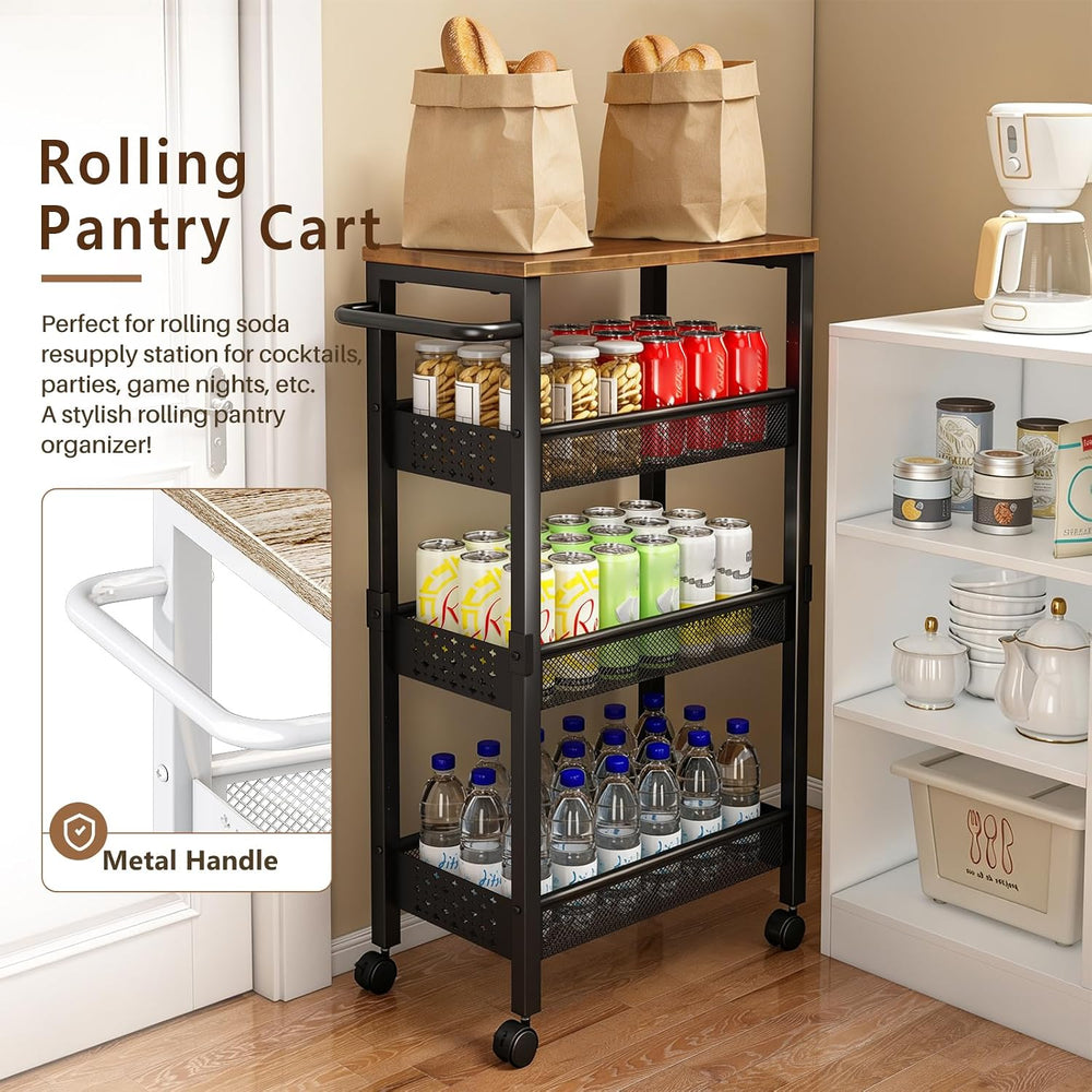 Slim Storage Cart with Wheels, 4 Tier Narrow Organizer, Metal Frame