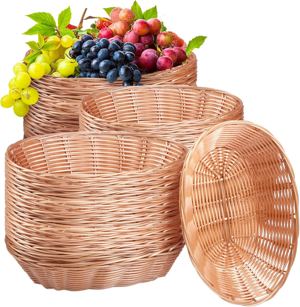 Potchen 36 Pieces Wicker Oval Basket Plastic Bread Basket for Serving Empty G...