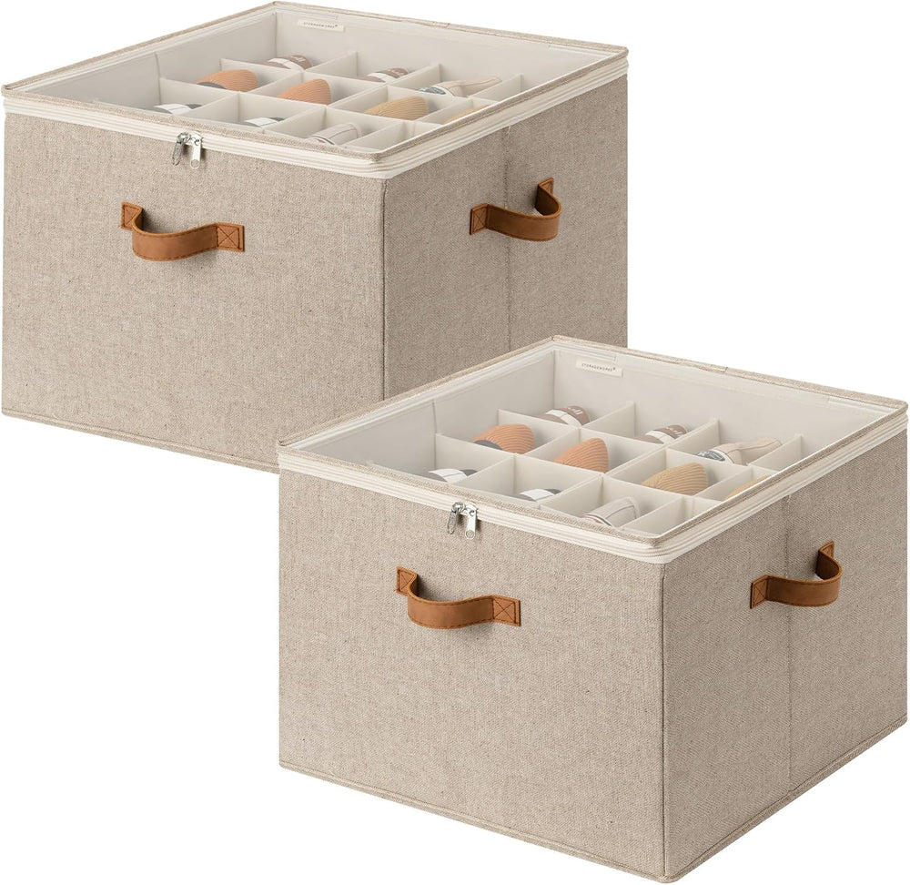 StorageWorks 2-Pack 32-Pair Shoe Storage Organizer for Closet, Taupe