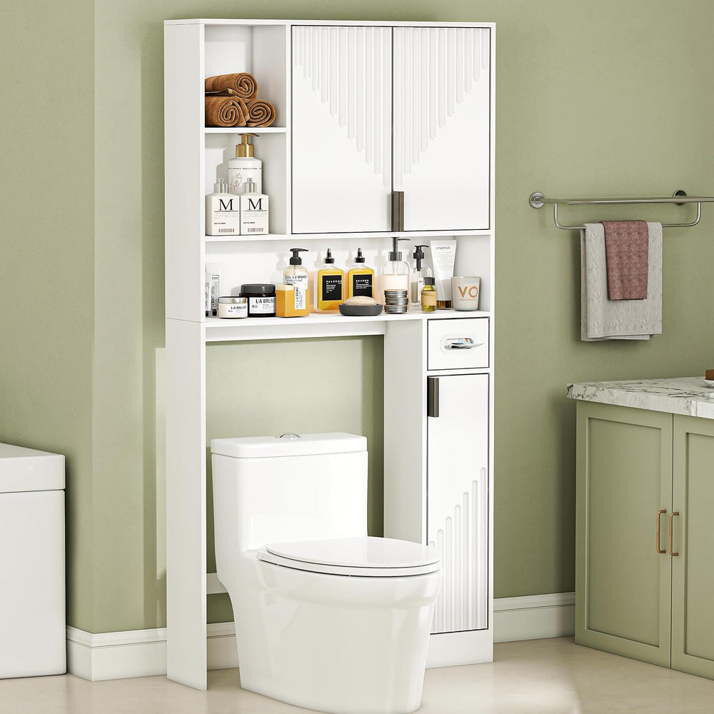 GOODONE White Over The Toilet Storage Cabinet - with 3 Doors and Toilet Paper...