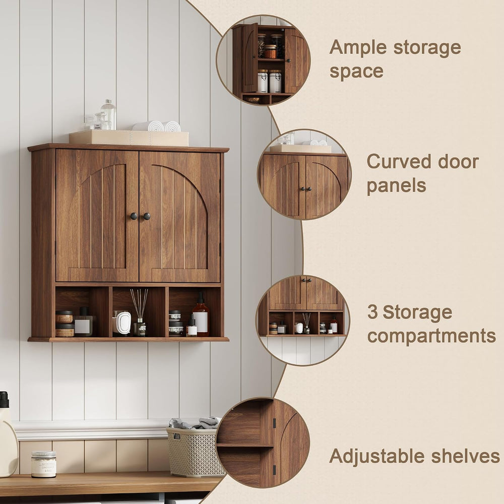 ChooChoo Bathroom Wall Cabinet, Wooden Cabinet with Doors and Open Cubbies