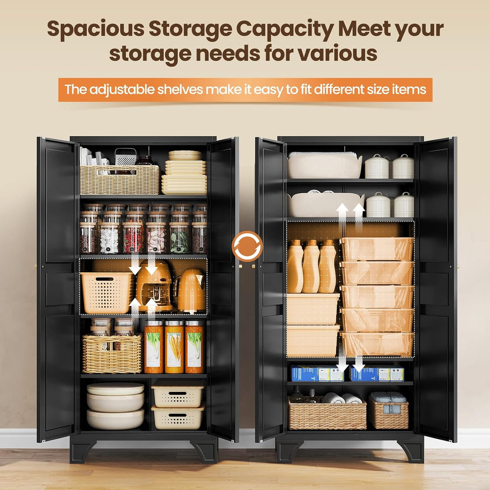61" Black Metal Pantry Storage Cabinet Kitchen Storage Cabinet Cupboard
