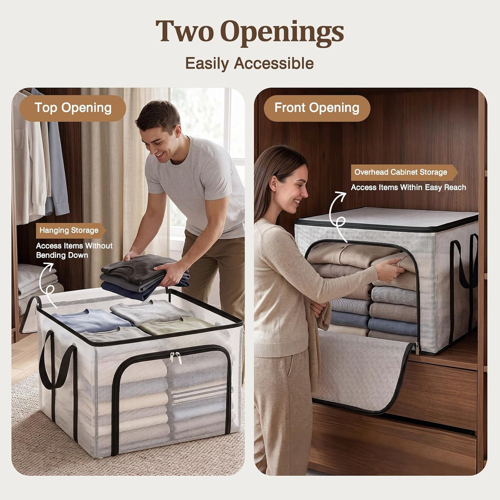 Clear Clothes Storage Bins with Metal Frame, Foldable Storage Boxes,3 Pack