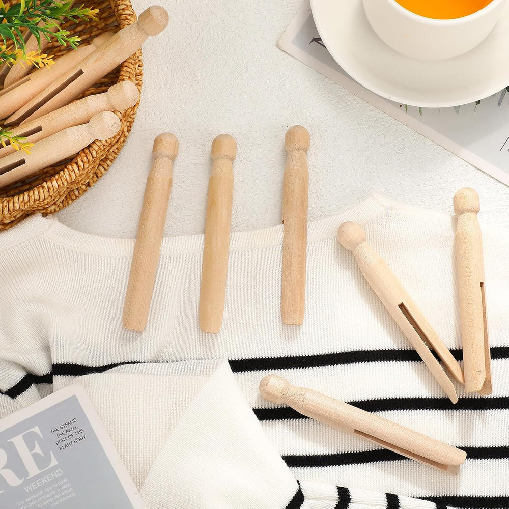 Zubebe 200 Pack Wooden Clothespins 4.3 Inch Vintage Dolly Clothes Pegs Wood C...