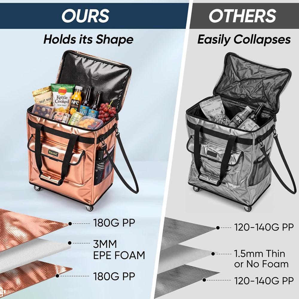 BALEINE Reusable Grocery Bag on Wheels, Foldable Rolling Tote Bag