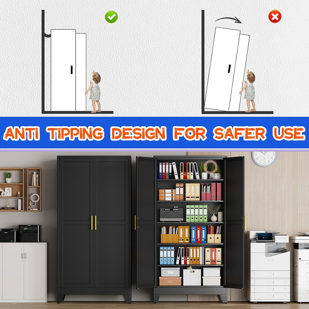 79" Tall Kitchen Pantry Cabinet,Metal Storage Cabinet Black Cupboard