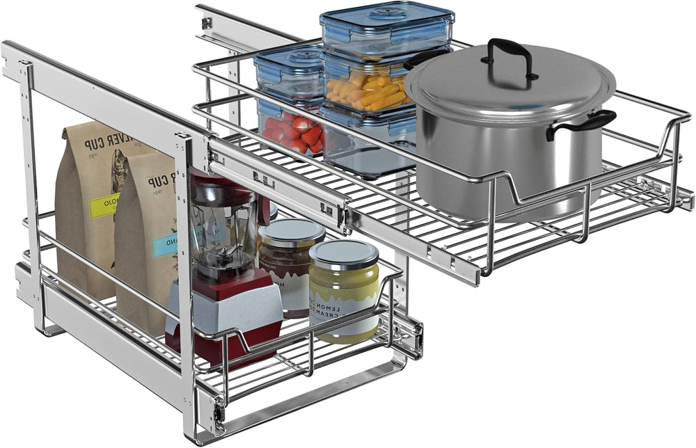2-Tier Cabinet Pull Out Shelves, 11" W x 22" D, Chrome