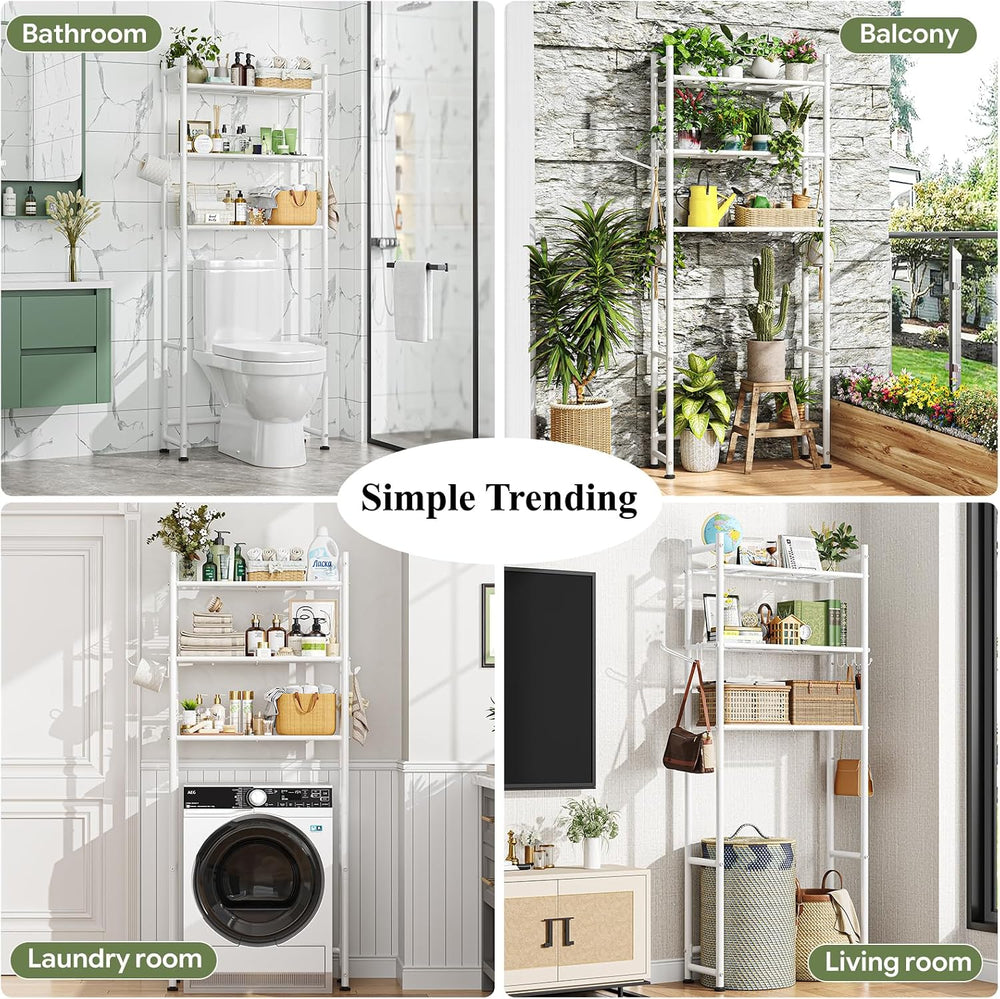 Simple Trending 3-Tier Over Toilet Storage Rack with Paper Holder & Hooks