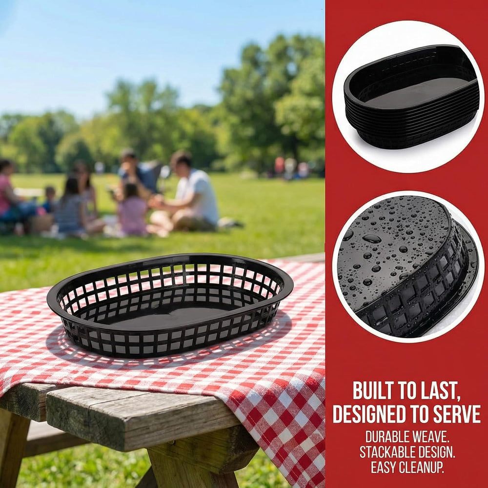 Cedilis 40 Pack Fast Food Baskets, 10.5 x 7 Inch Black Plastic Baskets, Food ...