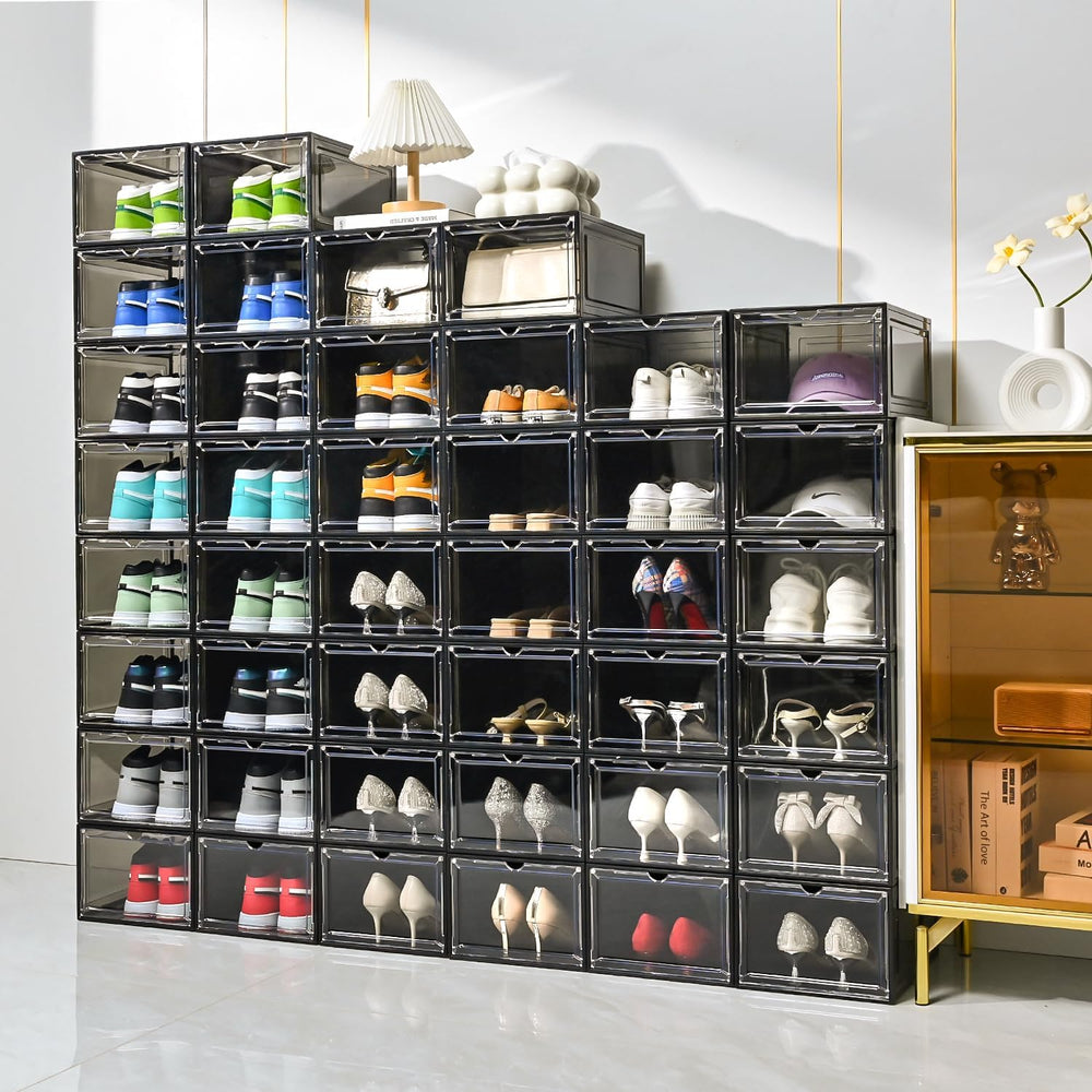 Large Shoe Boxes Clear Plastic Stackable,Drop Front Shoe Box with Clear Door,...