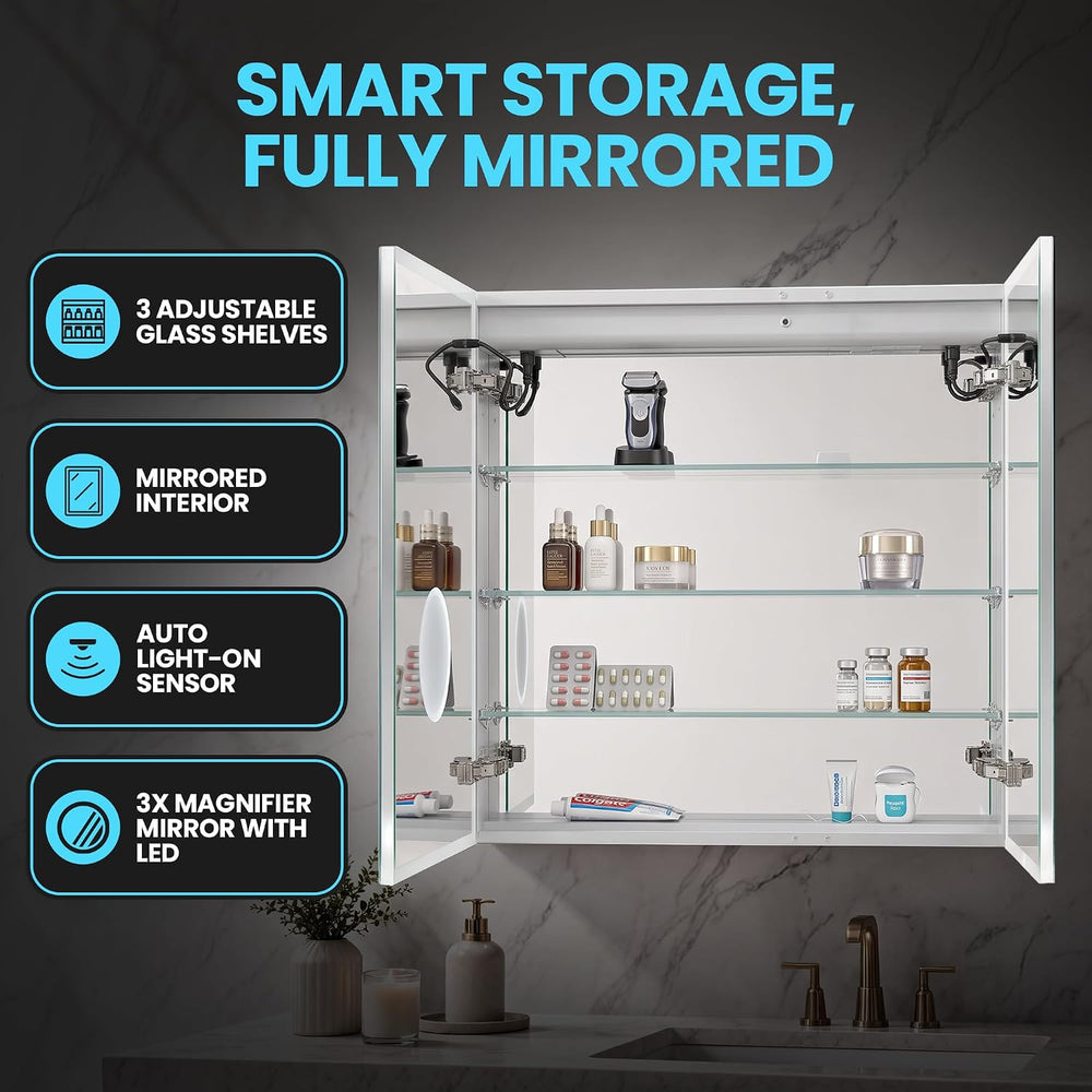 BLOSSOM Recessed or Surface LED Mirror Medicine Cabinet with Lights, LED Medi...