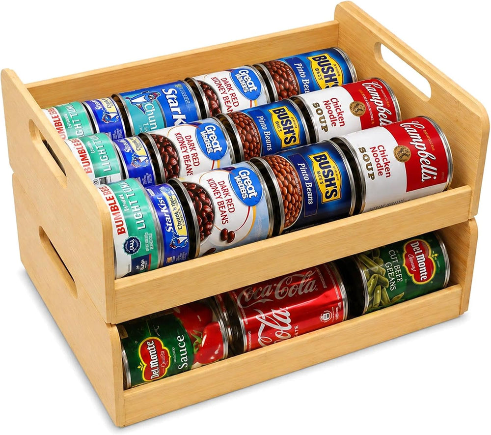MinBoo EcoLyfe Bamboo Stackable Can Organizer 2-Tier Gravity Food Dispenser